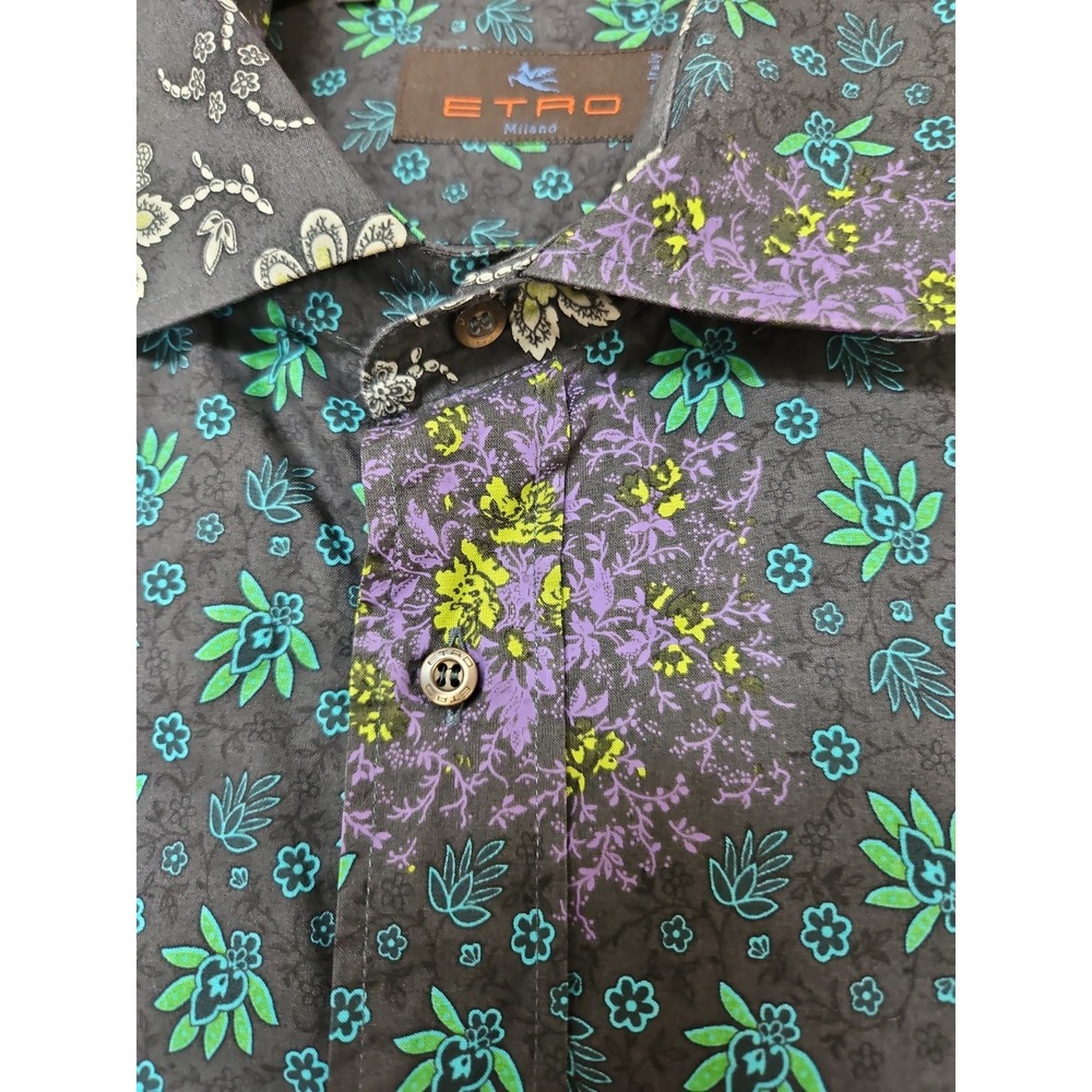 Etro Shirt Long Sleeve Mens 44 Floral Made In Italy Luxury Resort